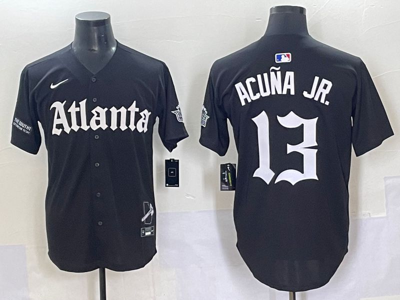 Men 2025 Atlanta Braves #13 Acuna jr Black Five generations Joint Name Nike MLB Jersey style 13->atlanta braves->MLB Jersey
